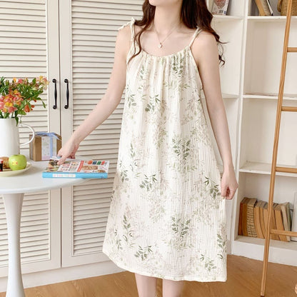 Chemise de nuit en coton à motif de feuilles champêtres fraîches - image 3