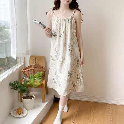 Chemise de nuit en coton à motif de feuilles champêtres fraîches - image 4