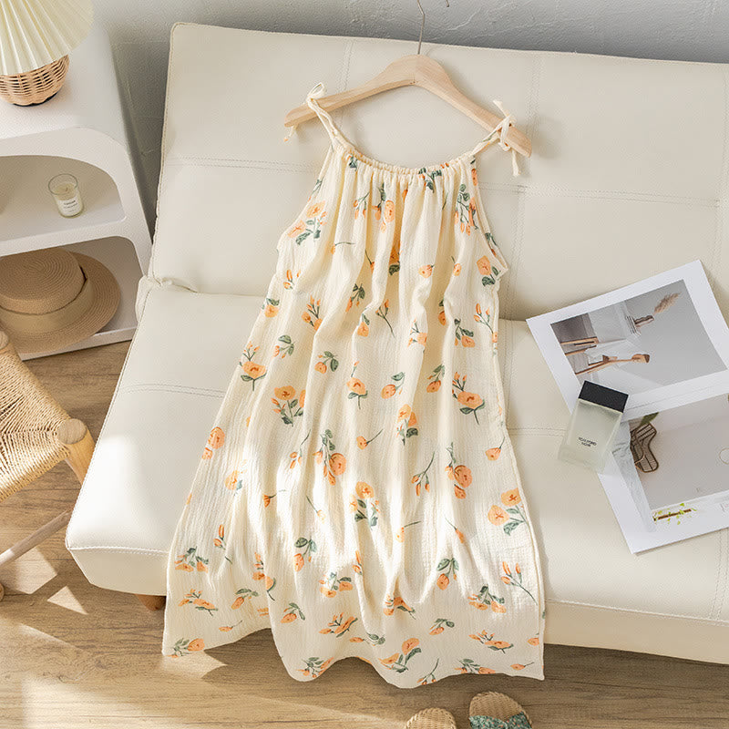 Chemise de nuit en gaze de coton orange à motif floral - image 1