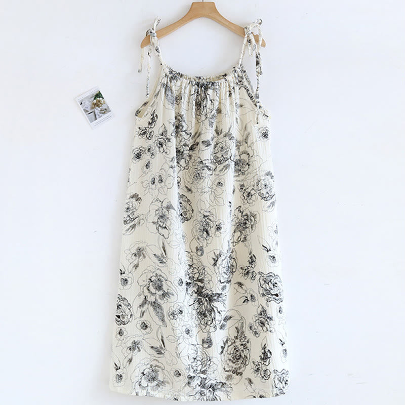 Chemise de nuit en coton ornée de motifs floraux et d'encre artistique. - image 2