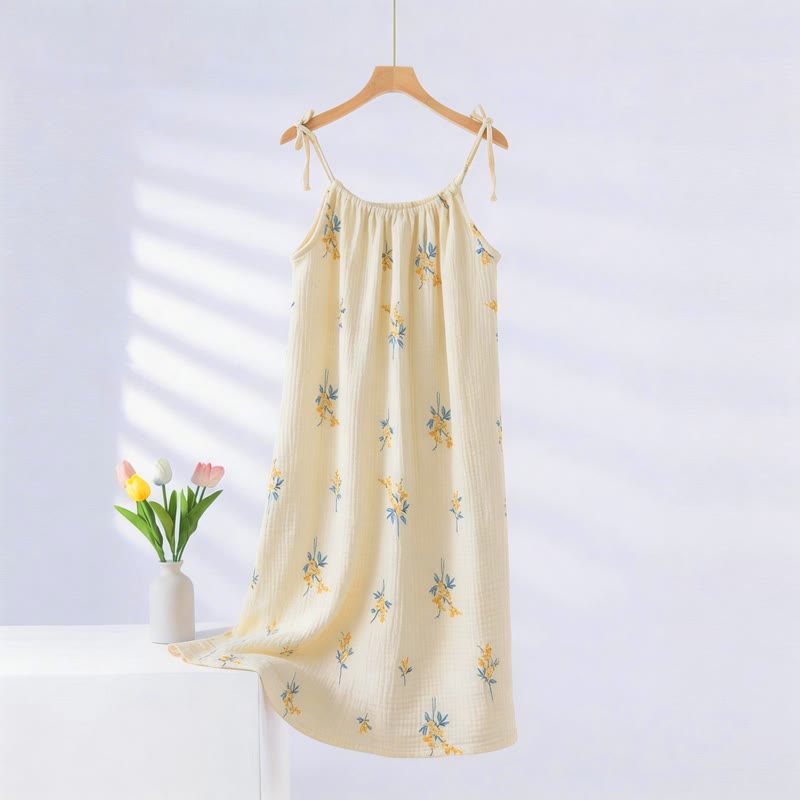 Chemise de nuit de style champêtre à motifs floraux - Beige - XXL - image 0