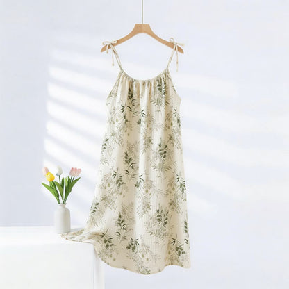 Chemise de nuit en coton à motif de feuilles champêtres fraîches - Beige - XXL - image 0