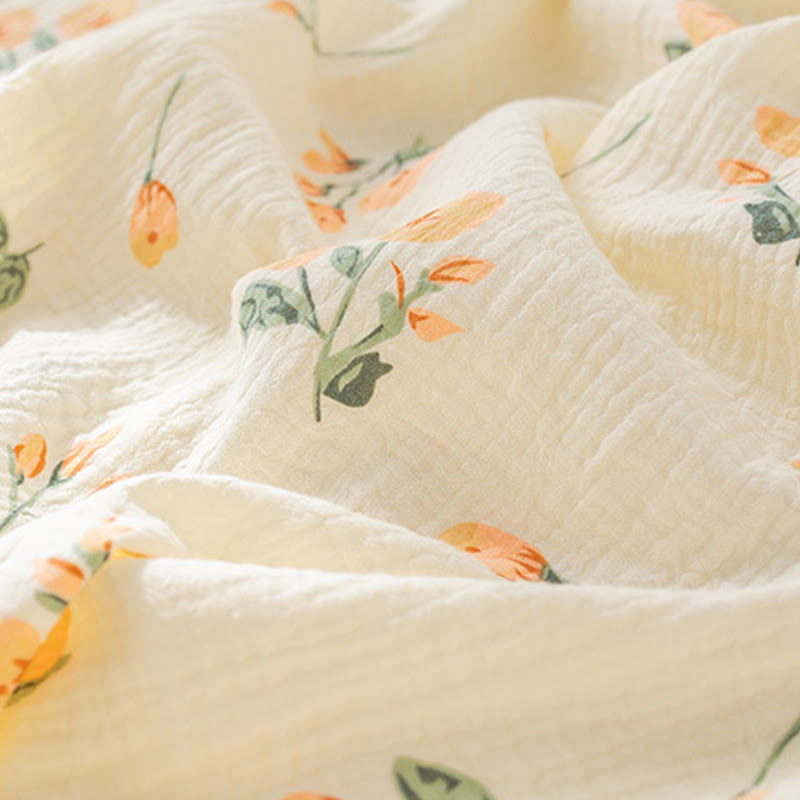 Chemise de nuit en gaze de coton orange à motif floral - image 3