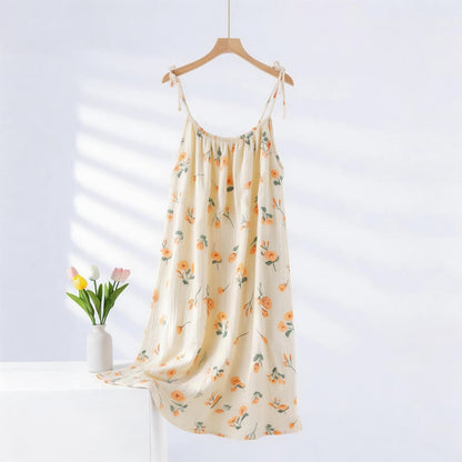 Chemise de nuit en gaze de coton orange à motif floral - Beige - XXL - image 0