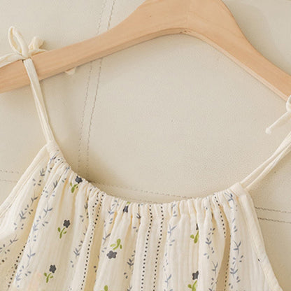 Chemise de nuit à fines bretelles rayée et fleurie en gaze de coton - image 7
