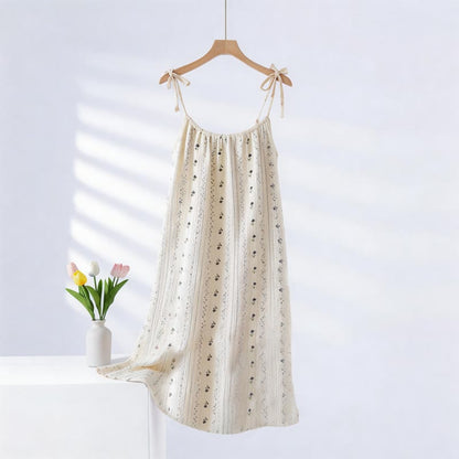 Chemise de nuit à fines bretelles rayée et fleurie en gaze de coton - Beige - XXL - image 0