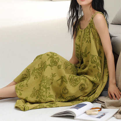 Chemise de nuit à bretelles vertes à fleurs en pur coton - image 5