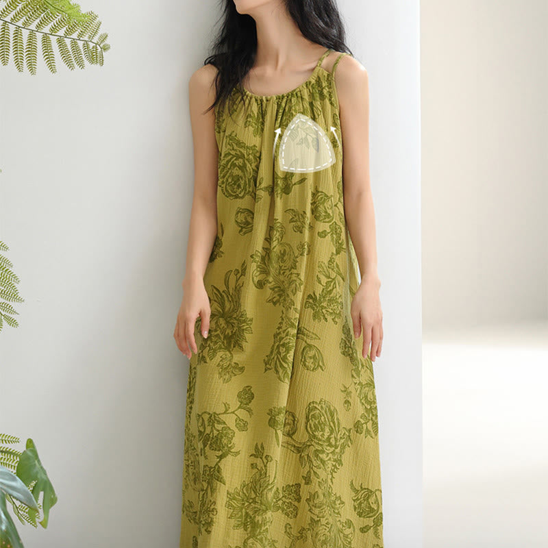 Chemise de nuit à bretelles vertes à fleurs en pur coton - image 7