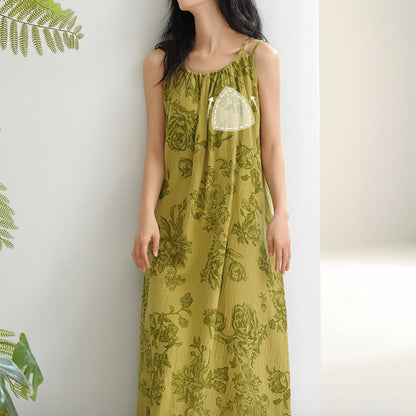 Chemise de nuit à bretelles vertes à fleurs en pur coton - image 7