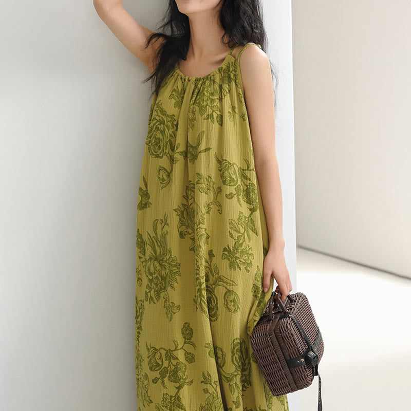 Chemise de nuit à bretelles vertes à fleurs en pur coton - image 6
