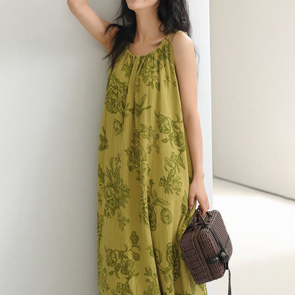 Chemise de nuit à bretelles vertes à fleurs en pur coton - image 6