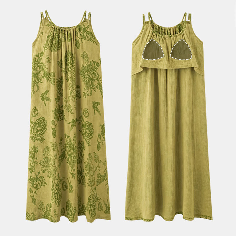 Chemise de nuit à bretelles vertes à fleurs en pur coton - image 9