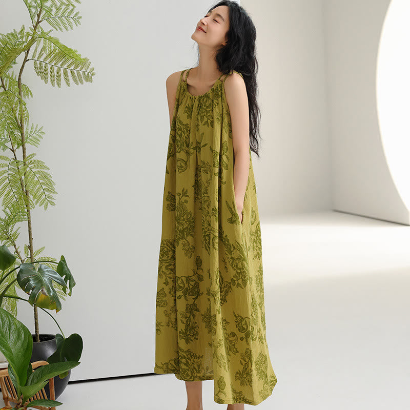 Chemise de nuit à bretelles vertes à fleurs en pur coton - image 2