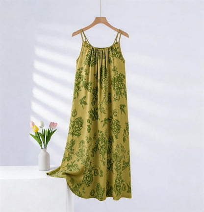 Chemise de nuit à bretelles vertes à fleurs en pur coton - Vert - XXL - image 0