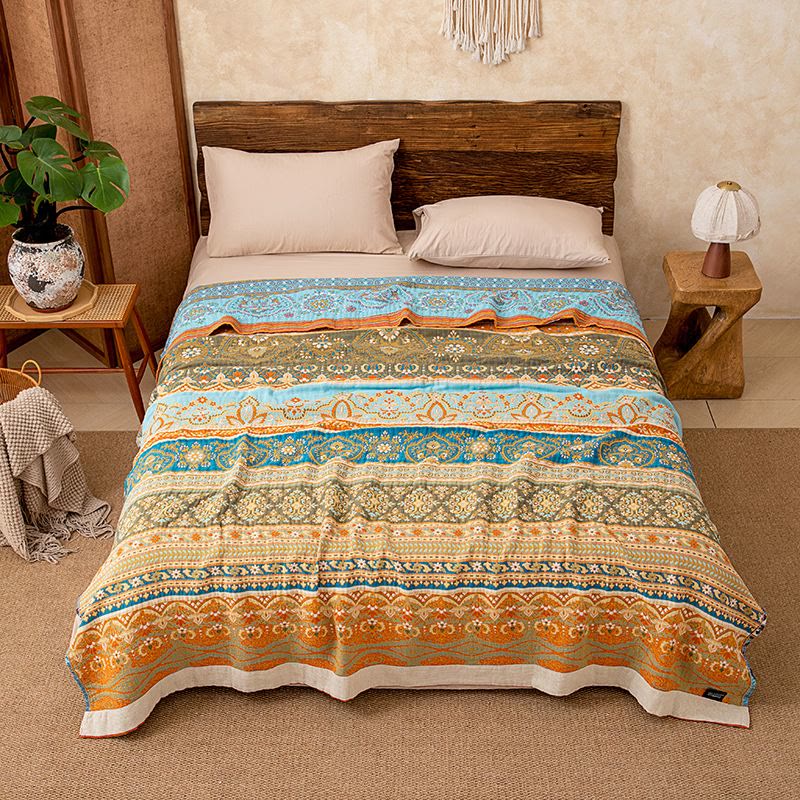 Couverture matelassée en coton à motif rayé rétro - image 1