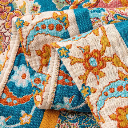 Couverture matelassée vintage à motifs, en gaze de coton avec pompons - image 6