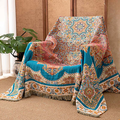 Couverture matelassée vintage à motifs, en gaze de coton avec pompons - image 2