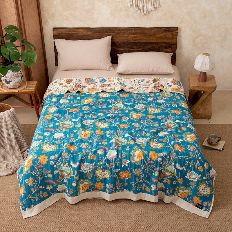 Couette en gaze de coton à motif floral - image 1