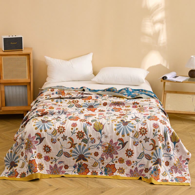 Couverture matelassée réversible en gaze de coton à motif floral - 220 cm x 240 cm - image 0