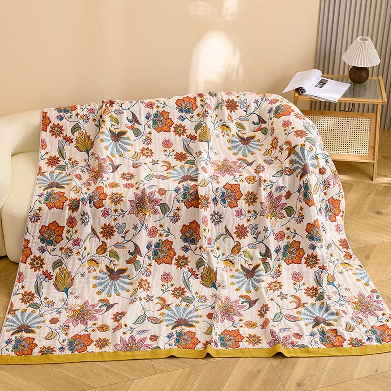 Couverture matelassée réversible en gaze de coton à motif floral - image 4
