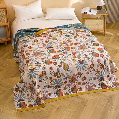 Couverture matelassée réversible en gaze de coton à motif floral - image 2