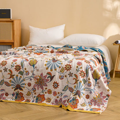Couverture matelassée réversible en gaze de coton à motif floral - image 1