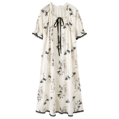 Chemise de nuit en coton à motif bambou et col à volants - image 5