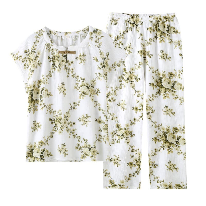 Ensemble de pyjama vintage en gaze de coton à motif pivoine - image 8