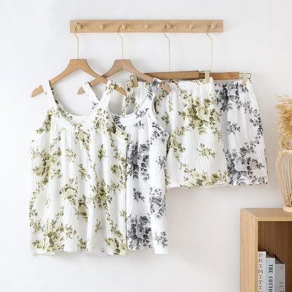Ensemble pyjama sans manches en gaze de coton à motif pivoine - image 0