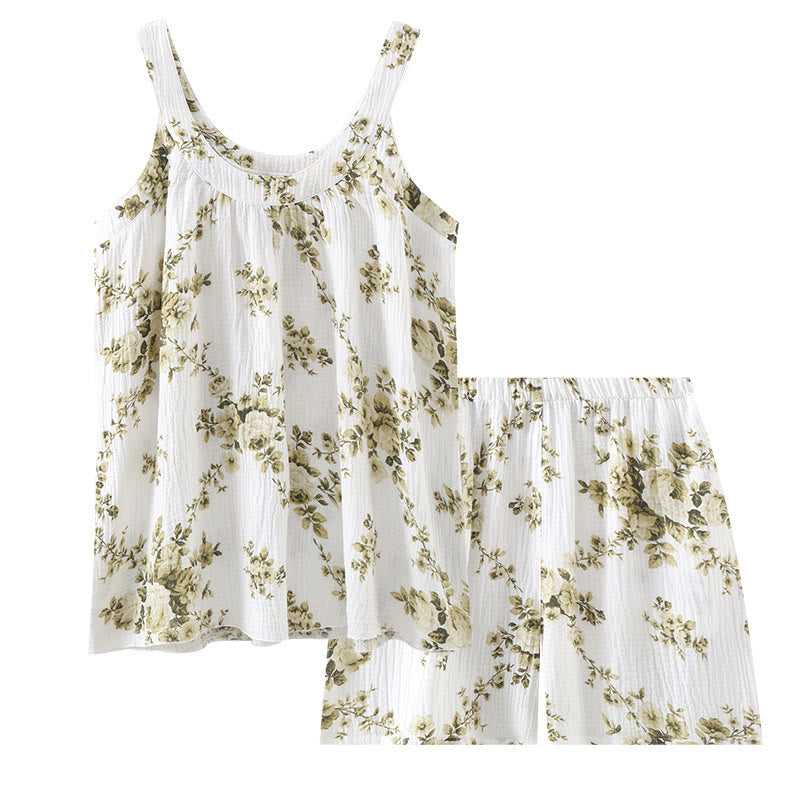 Ensemble pyjama sans manches en gaze de coton à motif pivoine - image 2
