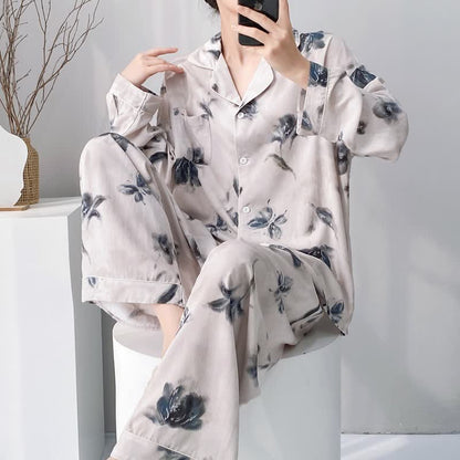 Ensemble pyjama à motifs floraux et papillons (effet délavé) - Beige - XXL - image 0