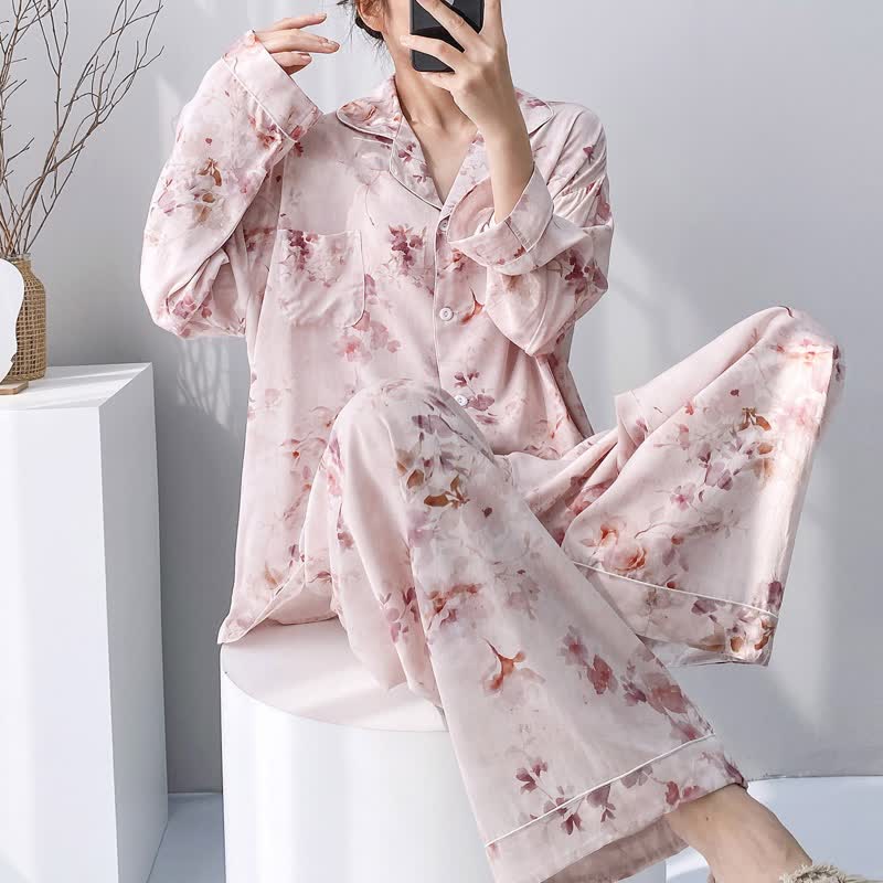 Ensemble pyjama rose à motifs floraux - image 3