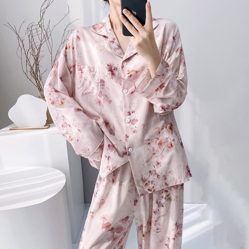 Ensemble pyjama rose à motifs floraux - image 2