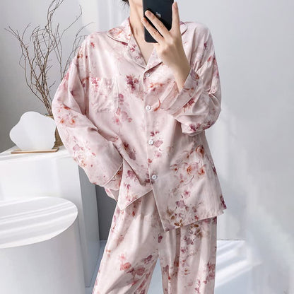 Ensemble pyjama rose à motifs floraux - image 2
