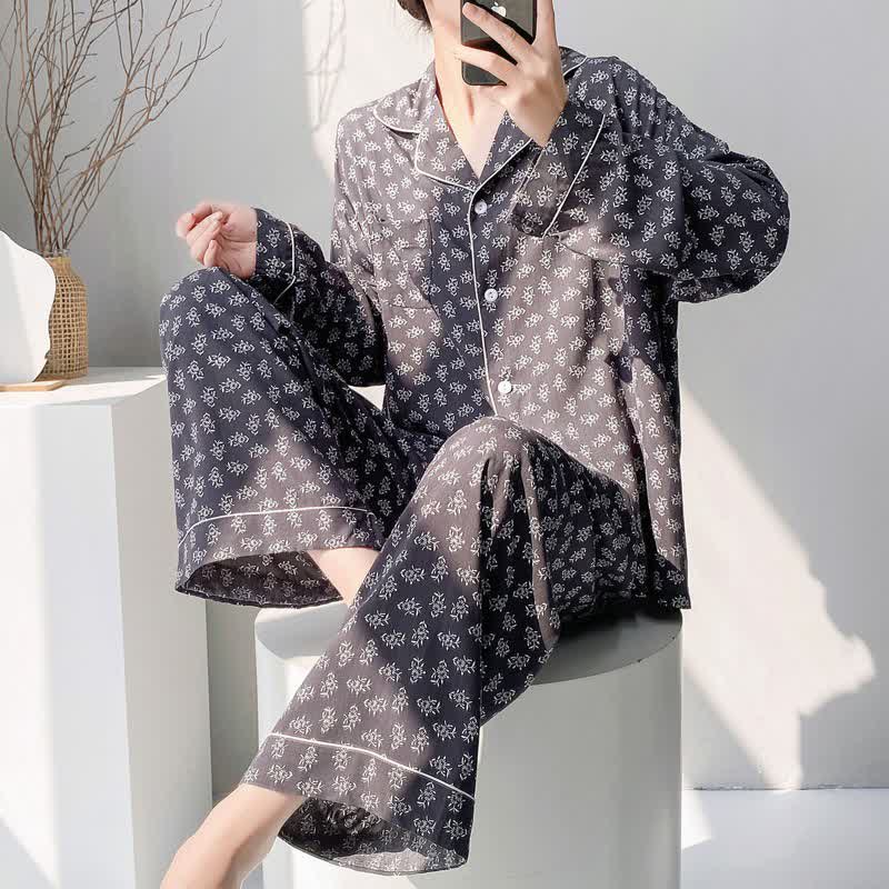 Ensemble pyjama vintage dans un style floral rustique - bleu marine - XXL - image 0