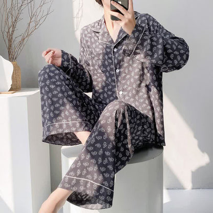 Ensemble pyjama vintage dans un style floral rustique - bleu marine - XXL - image 0
