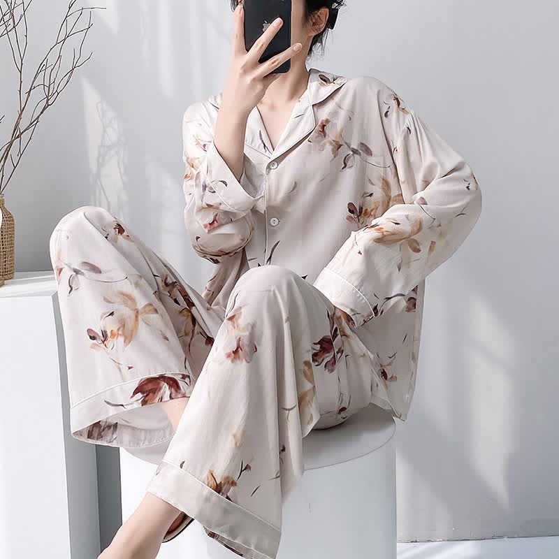 Ensemble pyjama à motif floral artistique - image 2