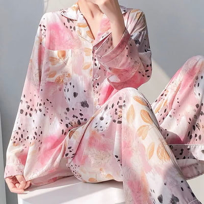 Ensemble pyjama à imprimé floral et léopard - image 2