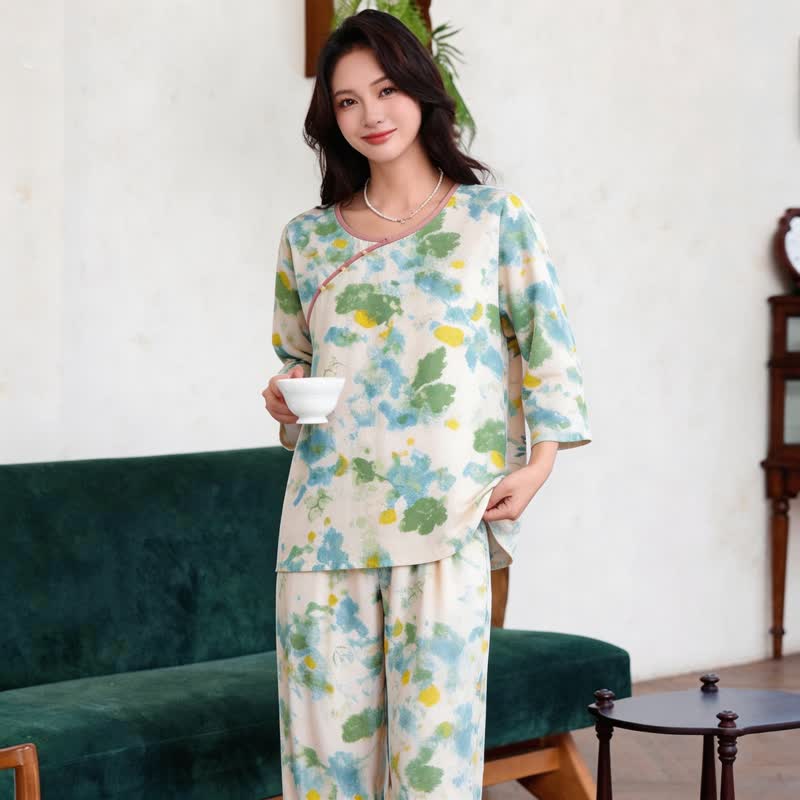 Ensemble pyjama oriental avec motif aquarelle artistique - image 3