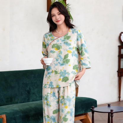 Ensemble pyjama oriental avec motif aquarelle artistique - image 3