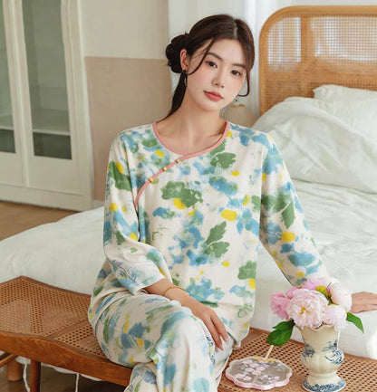 Ensemble pyjama oriental avec motif aquarelle artistique - image 2