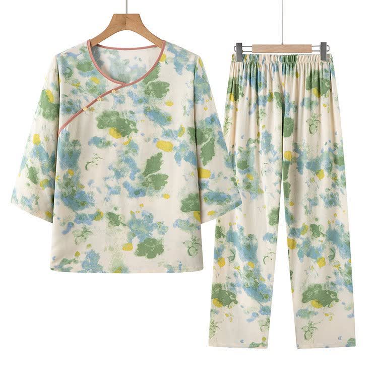 Ensemble pyjama oriental avec motif aquarelle artistique - image 6