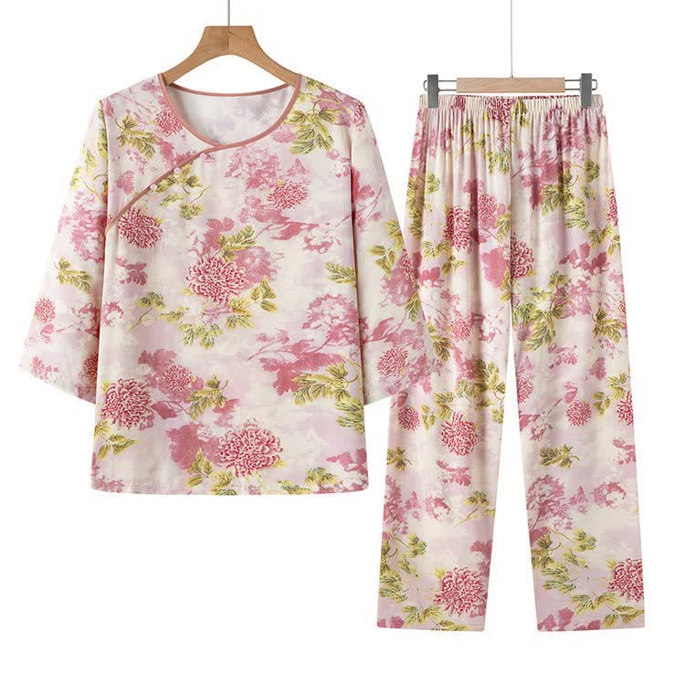 Ensemble pyjama rose oriental à motifs floraux - image 5