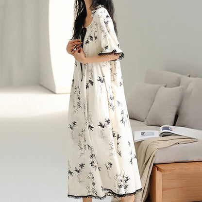 Chemise de nuit en coton à motif bambou et col à volants - image 3