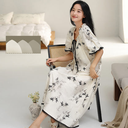 Chemise de nuit en coton à motif bambou et col à volants - image 2
