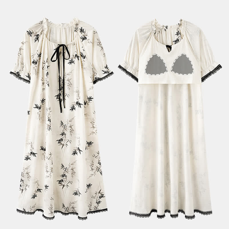 Chemise de nuit en coton à motif bambou et col à volants - image 4