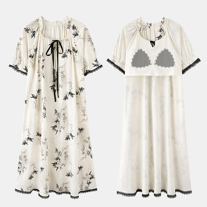Chemise de nuit en coton à motif bambou et col à volants - image 4