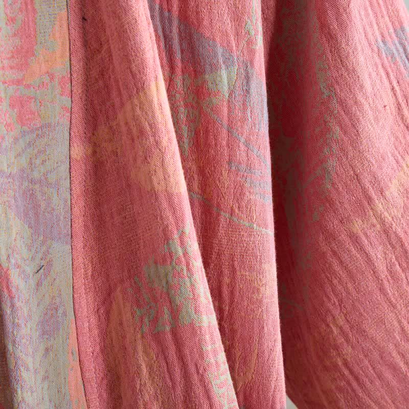 Peignoir en coton artistique à motif de feuilles, manches courtes - image 5