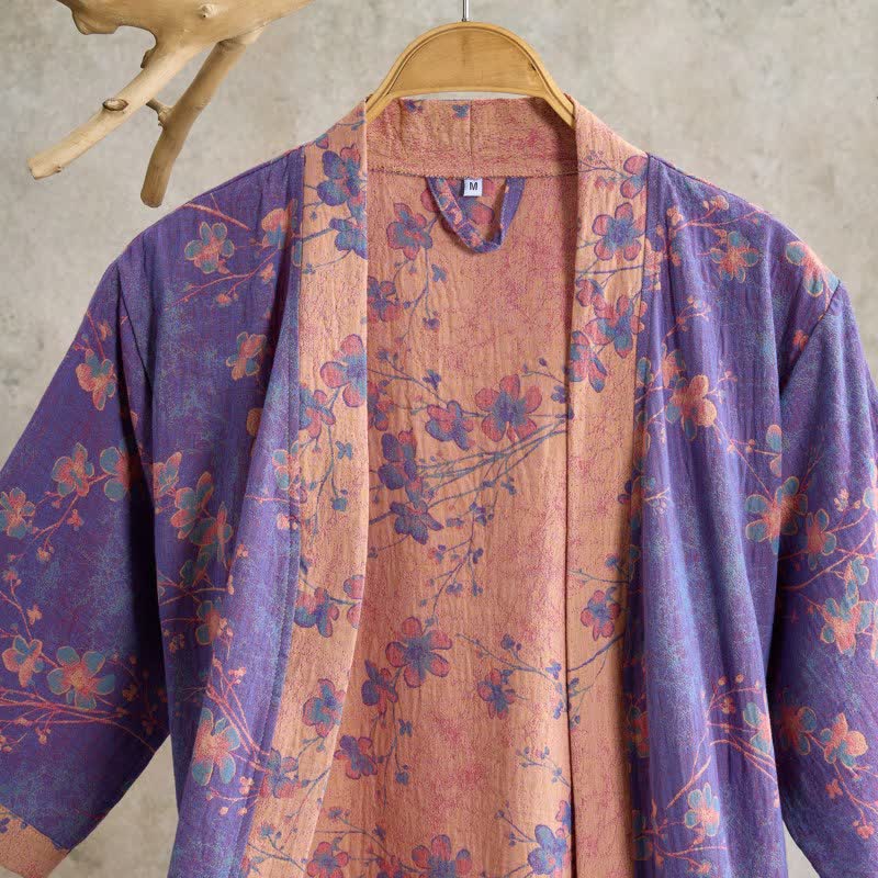 Peignoir en coton à manches courtes avec motif de branches et de fleurs - image 1