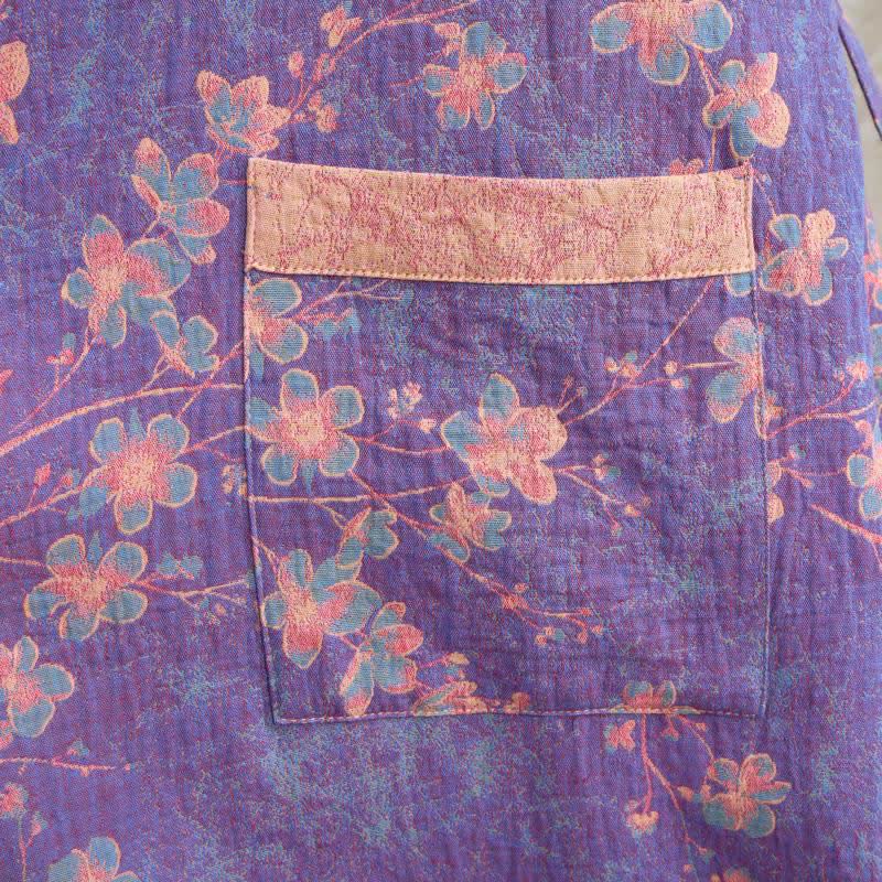 Peignoir en coton à manches courtes avec motif de branches et de fleurs - image 5